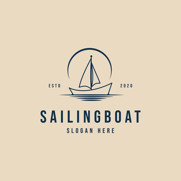 Vector sailing boat line art logo minimalist design template vector illustration design