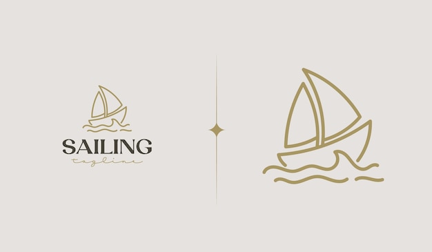 セーリング ボート モノライン ロゴ テンプレート ユニバーサル クリエイティブ プレミアム シンボル ベクトル イラスト 創造的な最小限のデザイン テンプレート 企業のビジネス アイデンティティのシンボル