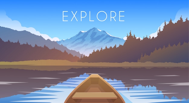 Vector sailing boat. mountain landscape.