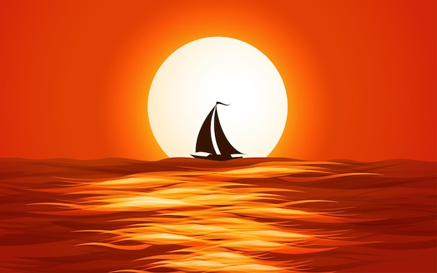 Sailing boat in ocean at sundown