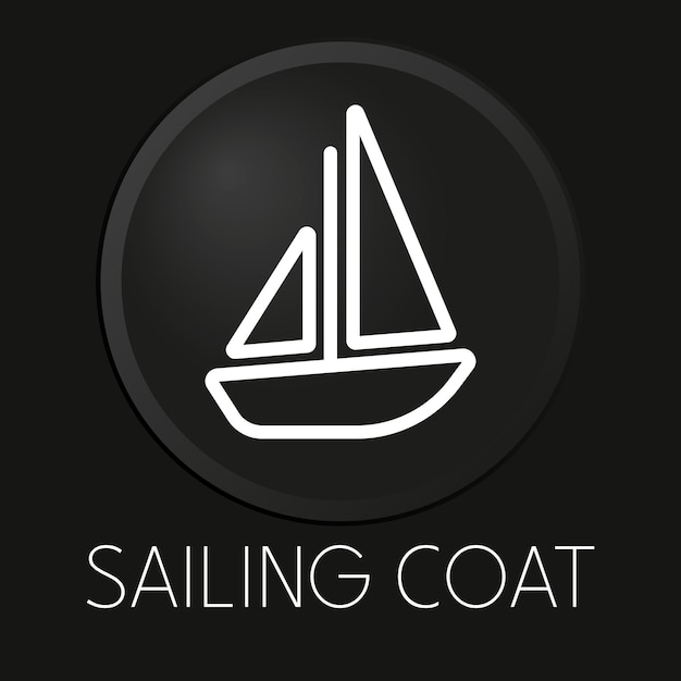 Sailing coat minimal vector line icon on 3d button isolated on black background premium vector