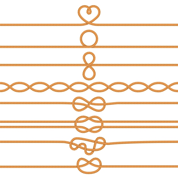 항해 매듭 분배기 해양 로프 국경 선원 코드 라인 및 트위스트 로프 벡터 장식 세트