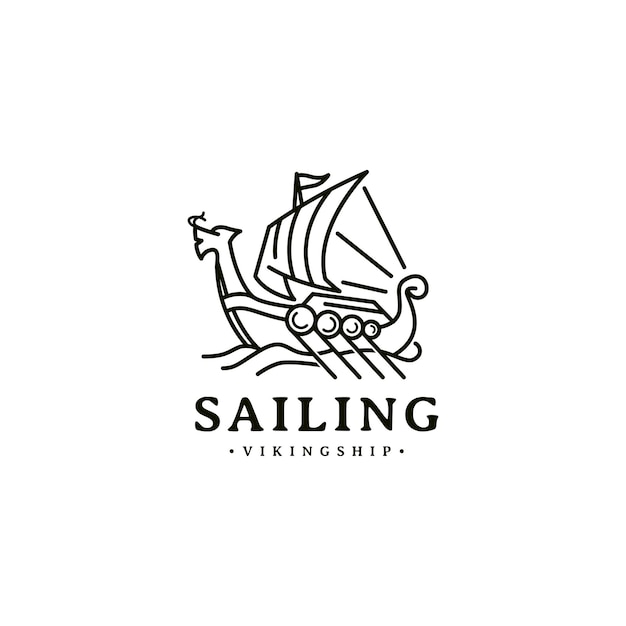 ラインアートスタイルのセーリングバイキング船のロゴデザインのインスピレーション