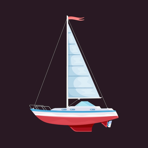 Vector sailing yacht in flat style isolated on brown