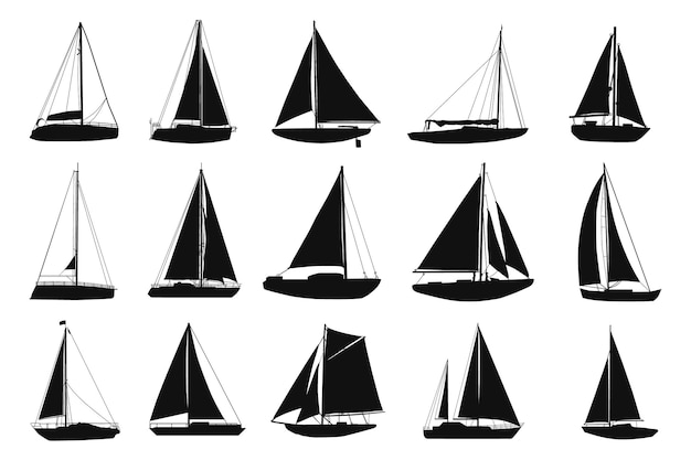 Vector sailing yacht ship silhouettes