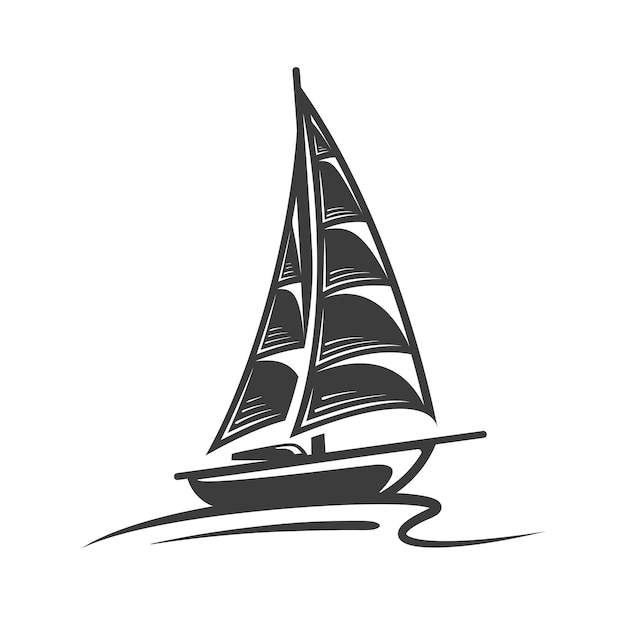 Vettore yacht a vela sull'onda isolato su sfondo bianco