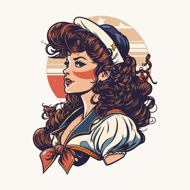 Vector sailor girl in vintage style illustration