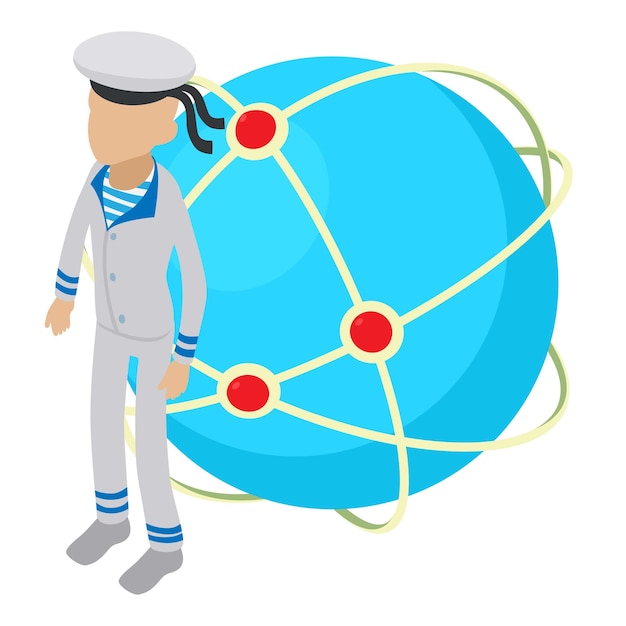 Sailor icon isometric vector faceless seaman character on globe background icon ship crew male character in uniform