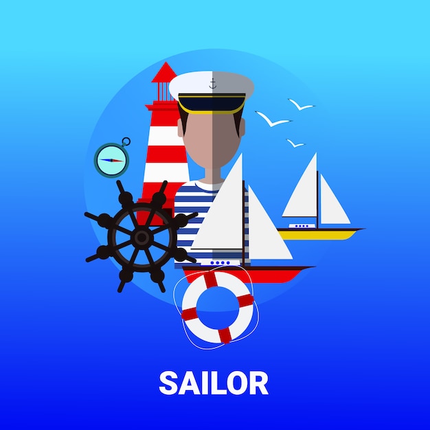 Sailor man icon sail ship crew concept