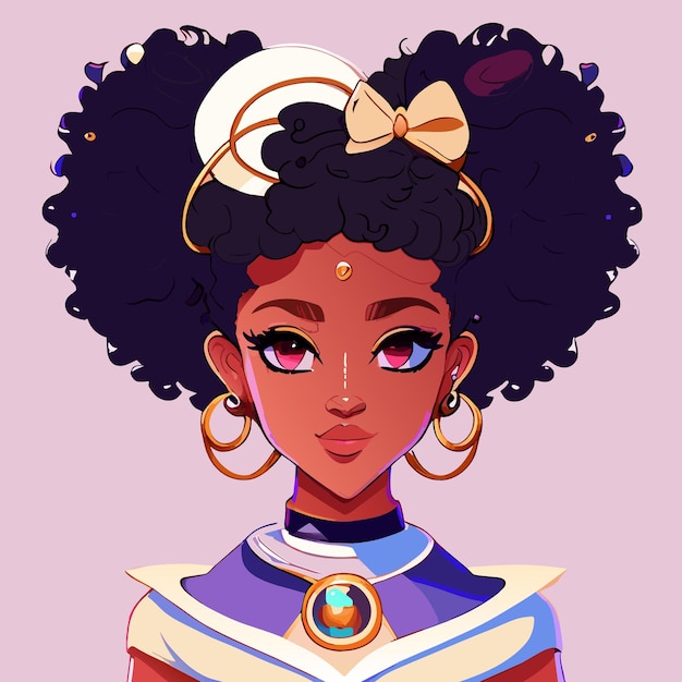 sailor moon afro character in anime traits vector illustration flat