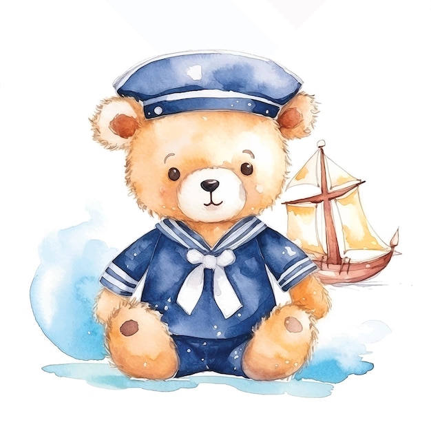 Sailor teddy bear watercolor paint