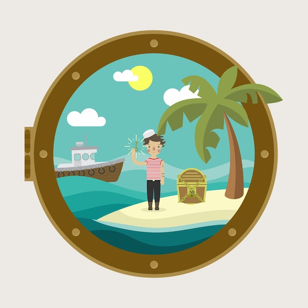 Vector sailor tresure key illustration animation