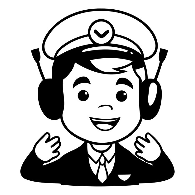 Vector sailor with headset vector illustration in a flat style