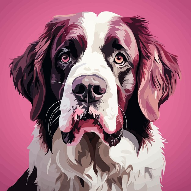 Saint Bernard dog portrait Vector illustration in pink background