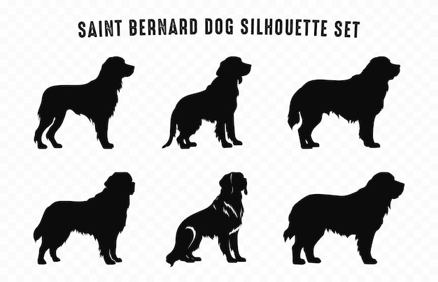 Saint Bernard Dog Silhouettes Vector Set Silhouette of Dogs breed Black Clipart