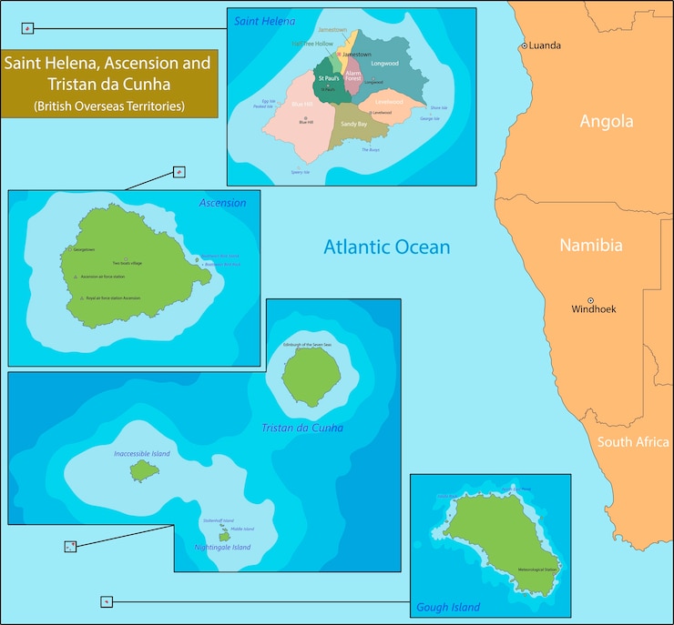 वेक्टर saint helena, ascension and tristan da cunha map