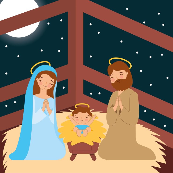 Vector 성 요셉 과 성 마리아 와 아기 예수 의 탄생 장면  ⁇ 터 일러스트