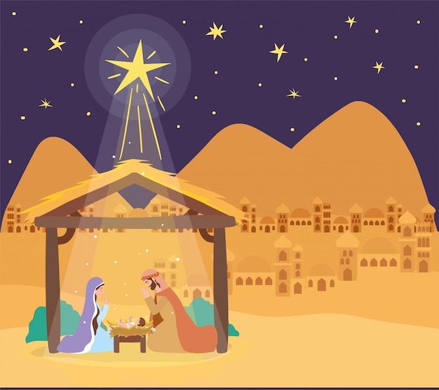 Saint joseph and mary virgin in nativity scene 