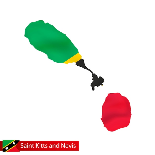 Saint Kitts en Nevis kaart met wapperende vlag van land