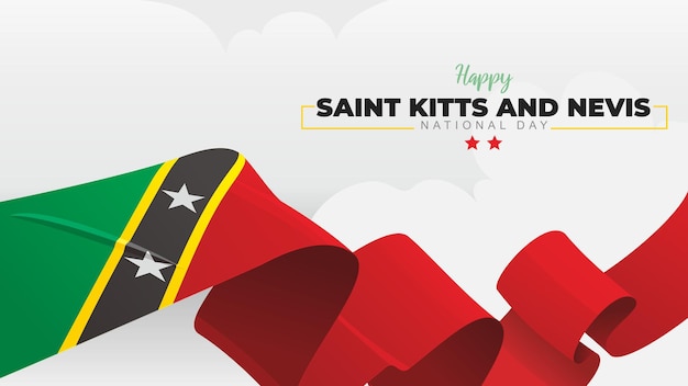 Saint Kitts en Nevis Nationale feestdag groet banner met wapperende vlag op witte wolk illustratie