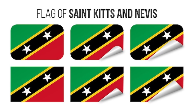 Saint kitts en nevis vlag etiketten stickers set vector illustratie 3d vlaggen geïsoleerd op wit