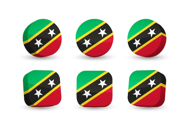 Флаг Сент-Китс и Невис 3d векторная иллюстрация кнопки флаг Сент-Китс, изолированный на белом