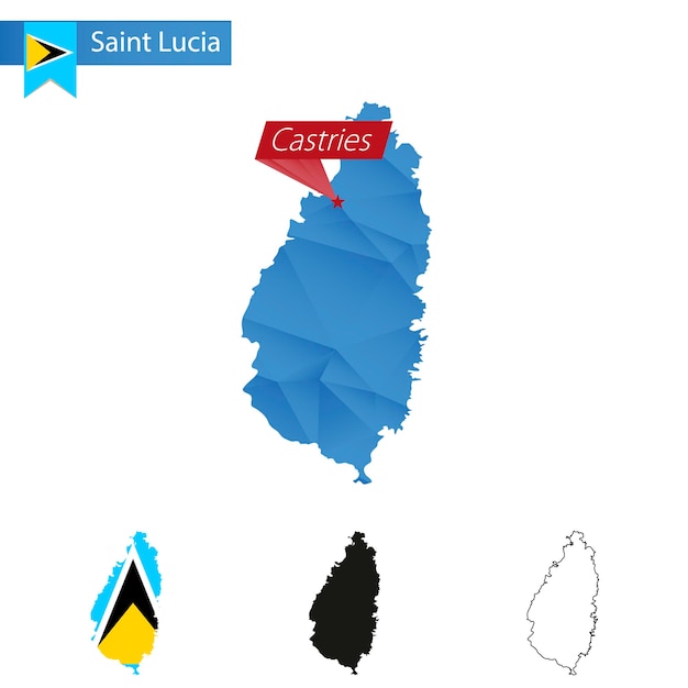 Saint Lucia blue Low Poly map with capital Castries