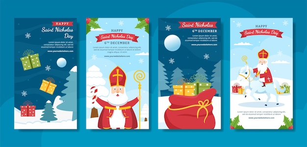 성 니콜라스의 날 또는 Sinterklaas 소셜 미디어 Ig 이야기 템플릿 손으로 그린 만화 그림