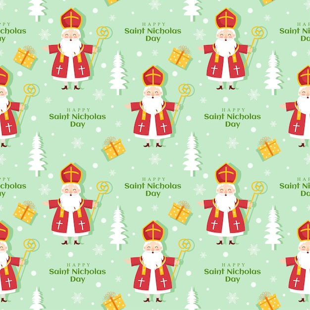 Saint Nicholas Day or Sinterklaas Seamless Pattern Background Hand Drawn Cartoon Flat Illustration