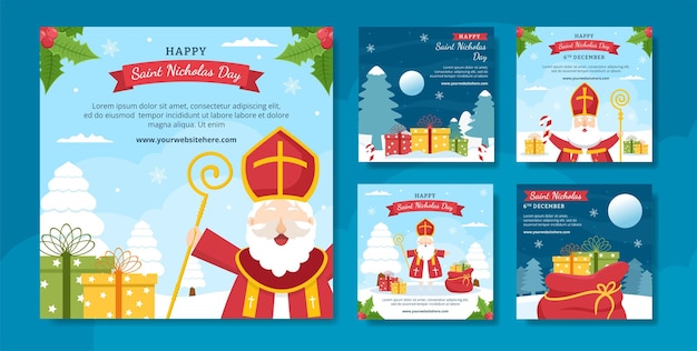 성 니콜라스의 날 또는 Sinterklaas 소셜 미디어 Ig 포스트 템플릿 손으로 그린 만화 평면 그림