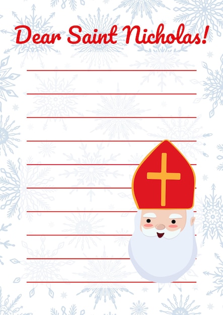 Saint nicholas letter vector blank empty template with cute face portrait st nicholas or sinterklaas