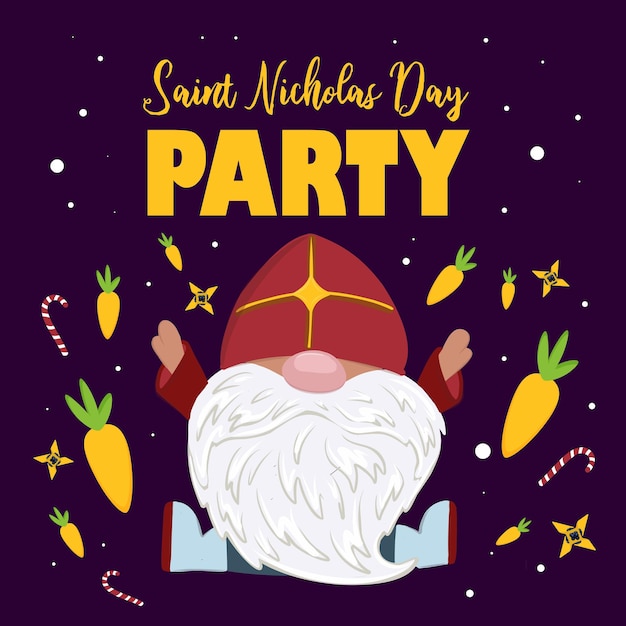 Vector saint nicholas party invitation poster for st nicholas day character winter children s holiday