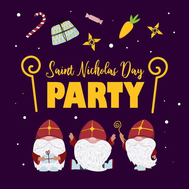 聖ニコラス パーティー 聖ニコラスの日のキャラクターの冬の子供の休日の招待ポスター
