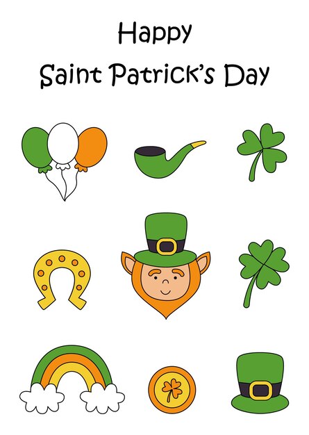 Vector saint patrick day card with cute cartoon pictures