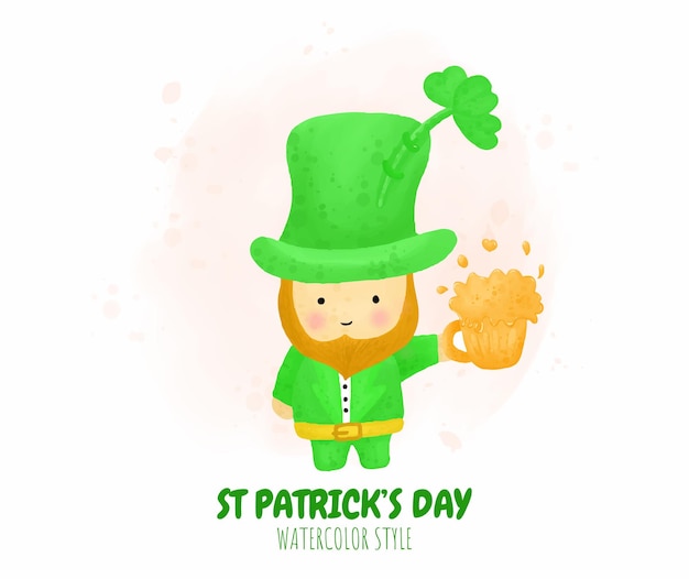 Vector saint patrick day cartoon character leprechaun holding cup in cartoon illustration