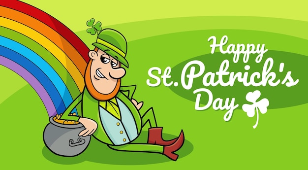 Saint Patrick Day design with cartoon Leprechaun with gold