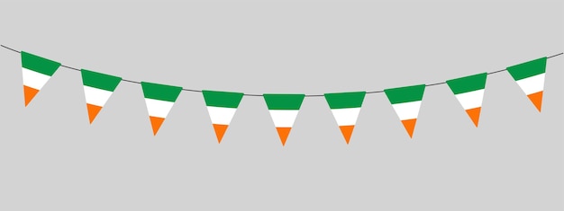 Saint patrick day ierland bunting garland tekenreeks van driehoekige vlaggen nationale kleuren wimpel Ierse carnaval decoratie retro stijl vectorillustratie