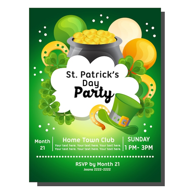 Vector saint patrick day invitation card with clover shamrock