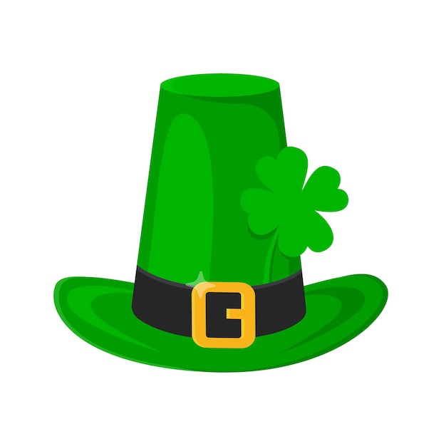Saint patrick day kabouter groene hoed met shamrock klaver vier blad gelukkige pictogram vlakke stijl ontwerp