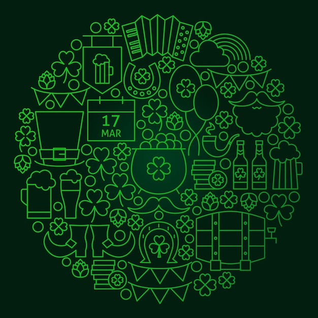 Saint Patrick Day Line Concept. Vector Illustration of Spring Irish Holiday Objects.