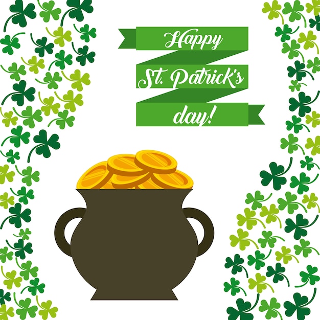 saint patrick's day card with pot with gold coins