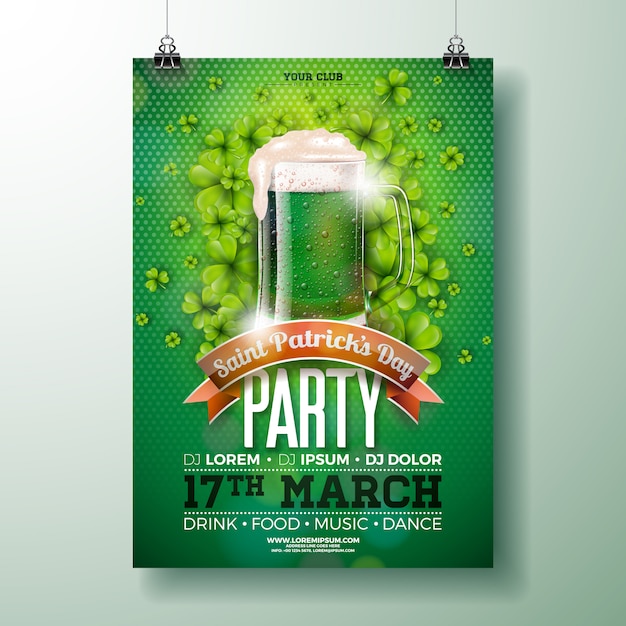 Saint patrick's day party flyer design with green beer