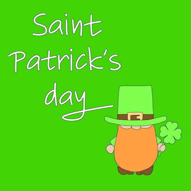 Saint Patrick's Day square banner. Leprechaun with shamrock card. Vector illustration.