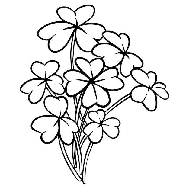 クローバーまたはシャムロックの聖パトリックの緑のセットは、植物の線画ベクトルアイコンを残します花コミックスタイルの画像プリントデザインカードの手描きの孤立した線画画像