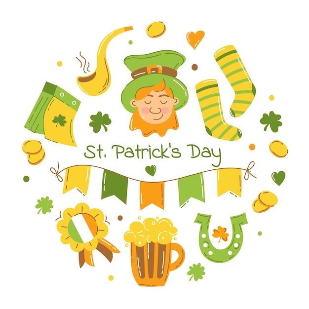 Saint Patrick set van vector-elementen voor de vakantie Vector illustratie plat