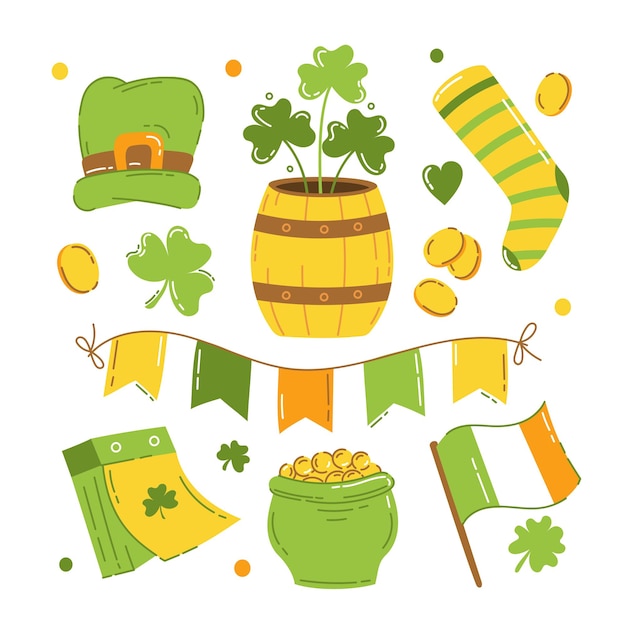 Saint Patrick set of vector elements for the holiday Vector illustration flat