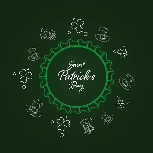 Saint patricks day achtergrond met kroonkurk shamrock hoed en glas bier