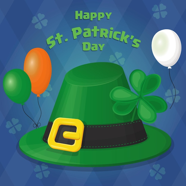 Saint patricks day banner with green hat abstract background and holiday balloons