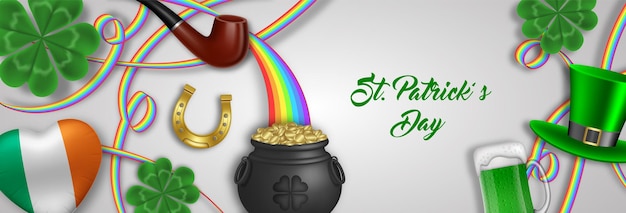 Banner di san patrizio con elementi e simboli irlandesi