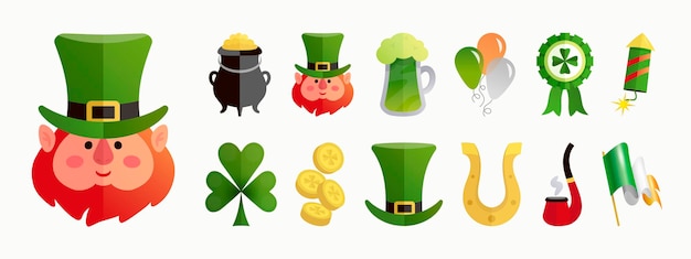 Saint patricks day cartoon elements set